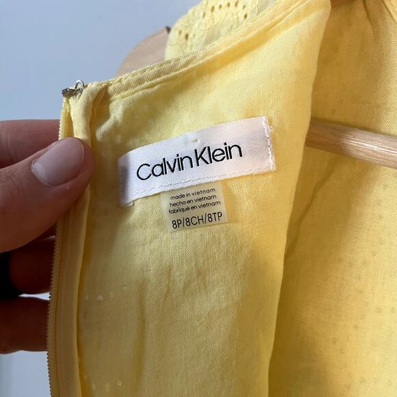 Calvin Klein Yellow Eyelet Detail Lace A-Line Cocktail Dress Women's SZ 8P EUC - Picture 11 of 12